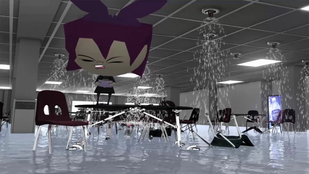 Bunny Rogers 'Poetry reading in Columbine Cafeteria with Gazlene Membrane', 2014 Animated film, 20 min