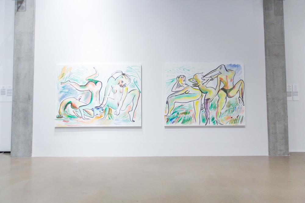 Camille Henrot 'He Keep Telling me it's Real'. 2015 Watercolor on paper mounted on dibond 149.9 x 207 cm – 'My Anaconda Don't', 2015 Watercolor on paper mounted on dibond 149.9 x 193 cm