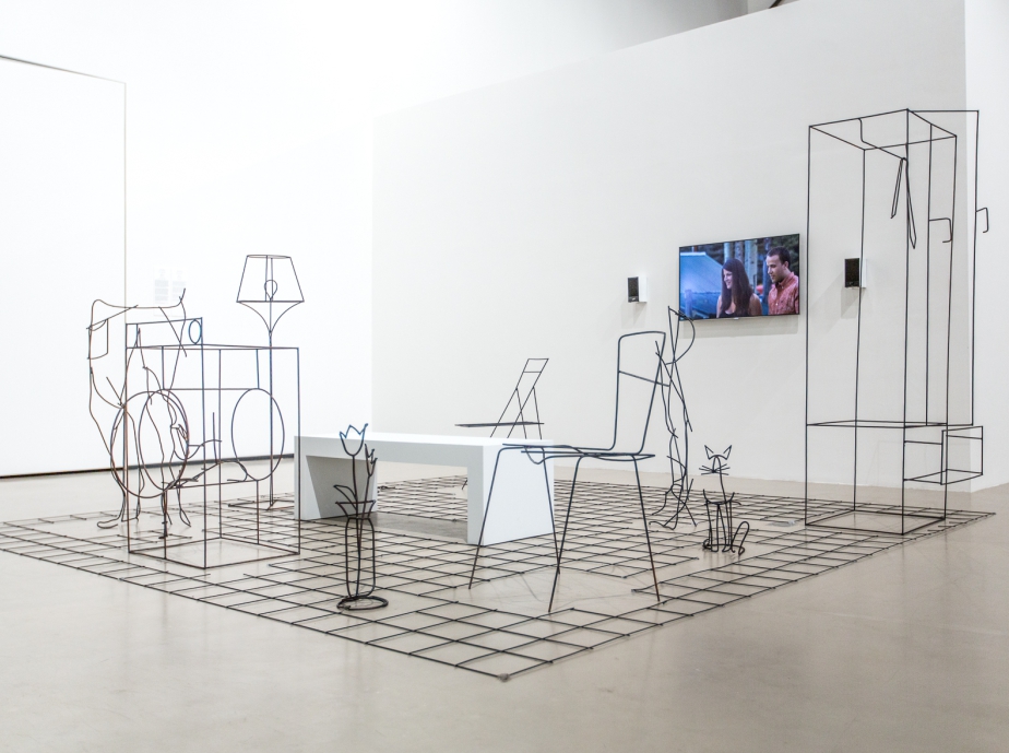 Neil Beloufa 'Data for Desire', 2014 Video, 47'39'' Fine Steel Construction Dimensions variable The construction was produced for YARAT CAC as a new installation with help from Rashad Alakbarov (artist, Baku)